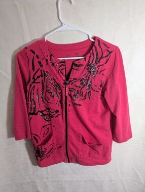Y2K Hot Pink Zip Up W Black Zebra Stripes